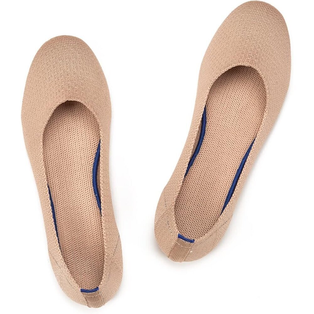 Frank Mully Women’s 010ecru Knit Fabric Round Toe Slip On Ballet Flat Shoes